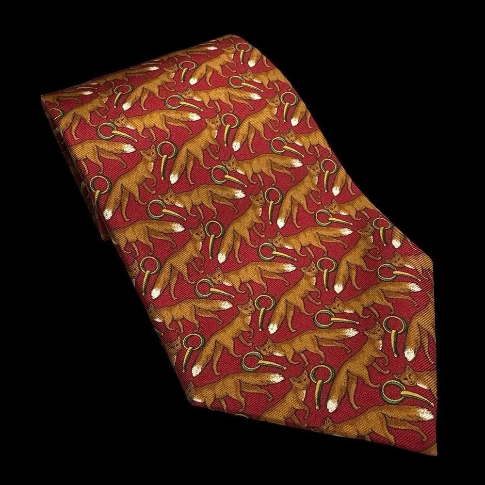 Paul Fredrick - White Tail Fox Tie - Mens Silk Red Tie - 58